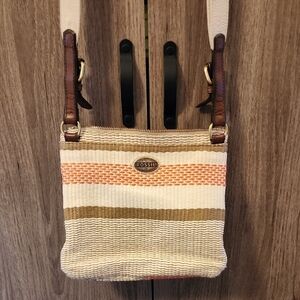 Fossil Women's Tan and Cream Crossbody Bag
